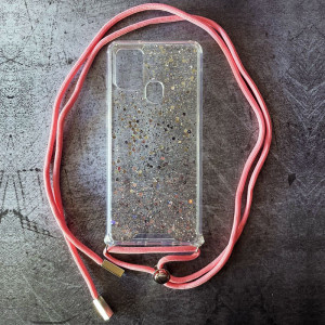 Capa Gel Anti Choque Brilhantes Cordão Rosa - Samsung Galaxy A21s