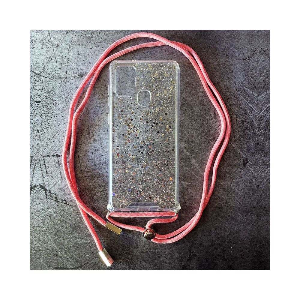 Capa Gel Anti Choque Brilhantes Cordão Rosa - Samsung Galaxy A21s