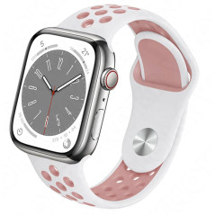 Bracelete Apple Watch 49 / 45 / 44 / 42mm - Desportiva Perfurada Branco / Rosa