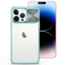 Capa iPhone 14 Pro Max Câmara Slide Verde Água e Rosa