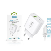 AC525 Carregador de Parede 2.4A com Portas Tipo-C+USB - Cabo Micro USB