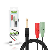 AU108 Cabo Divisor de Áudio Estéreo Macho - 2 Fêmeas 4 Pinos