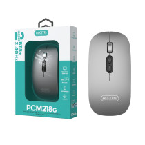 PCM218G Rato Recarregável Sem Fio Bluetooth 5.2 RGB 2.4GHZ 800/1200/1600 DPI - Cinza