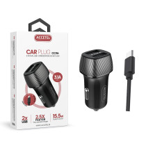 CC316 Carregador de Carro Duplo USB 3.1A - Cabo Tipo C