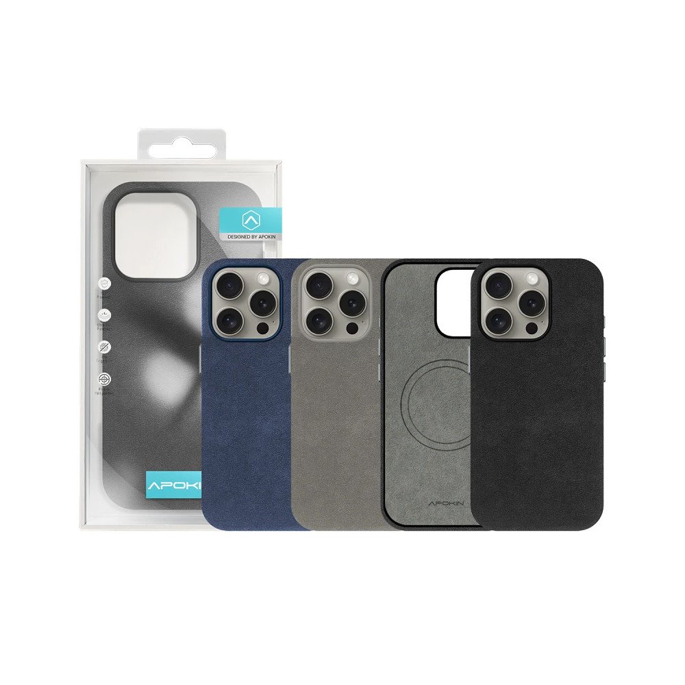 Capa Pele Alcántara para iPhone 15 Pro - Azul