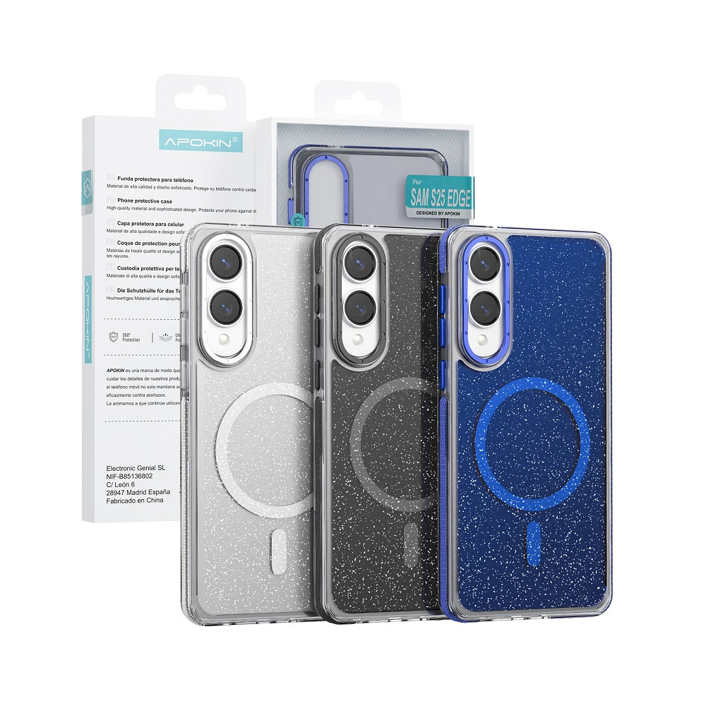 Capa Purpurina com Magsafe Apokin Samsung Borda S25 - Prateado