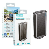 Bateria externa solar com cabos integrados, 10.000 mAh, modelo 65256, preta
