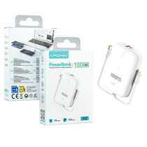 Bateria externa com cabos integrados, 10000mAh, branca, modelo 65034