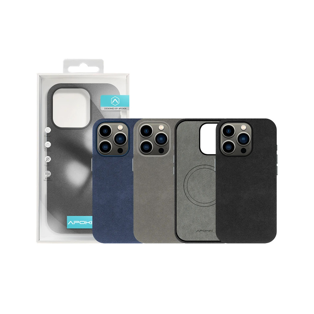 Capa em Pele Alcântara para iPhone 13 Pro - Azul