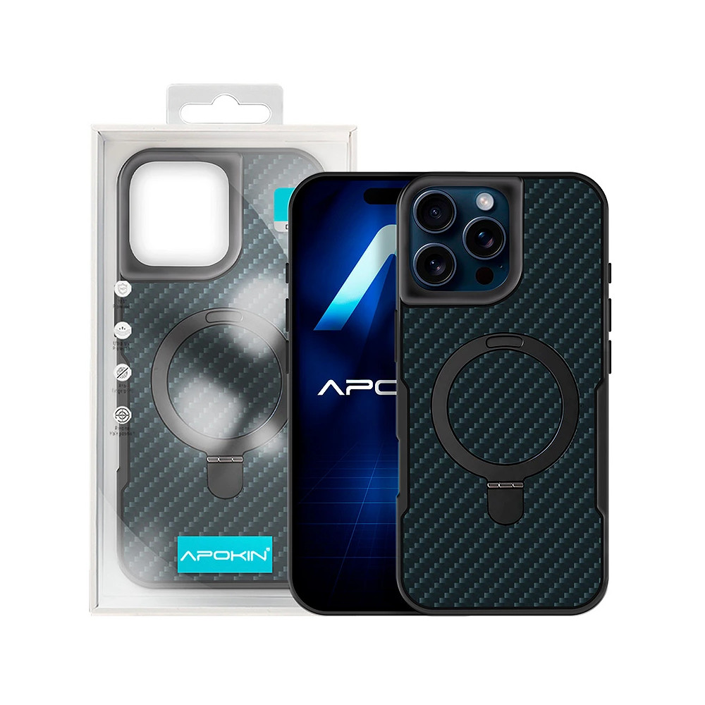Capa de Carbono com Anel e Suporte para iPhone 15 Pro