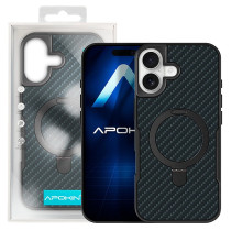 Capa de Carbono com Anel e Suporte para Iphone 16