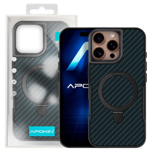 Capa Carbono com Anilla e Suporte para Iphone 16 Pro Max