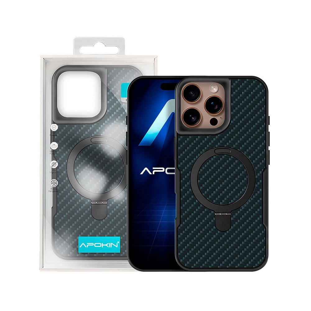 Capa Carbono com Anilla e Suporte para Iphone 16 Pro Max