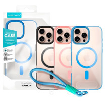 Capa de Silicone com Correia Magsafe para iPhone 15 Pro Max - Rosa