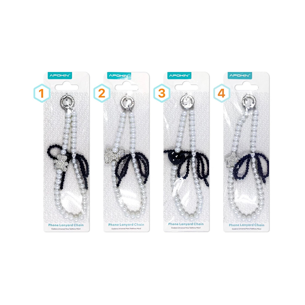 Fio de pérolas com adaptador para pendurar telemóvel - 4 designs. - Cinzento