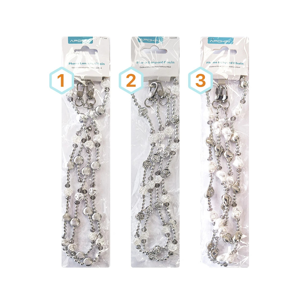 Cabo longo com adaptador para pendurar telemóvel 3 designs 68066 - Rosa