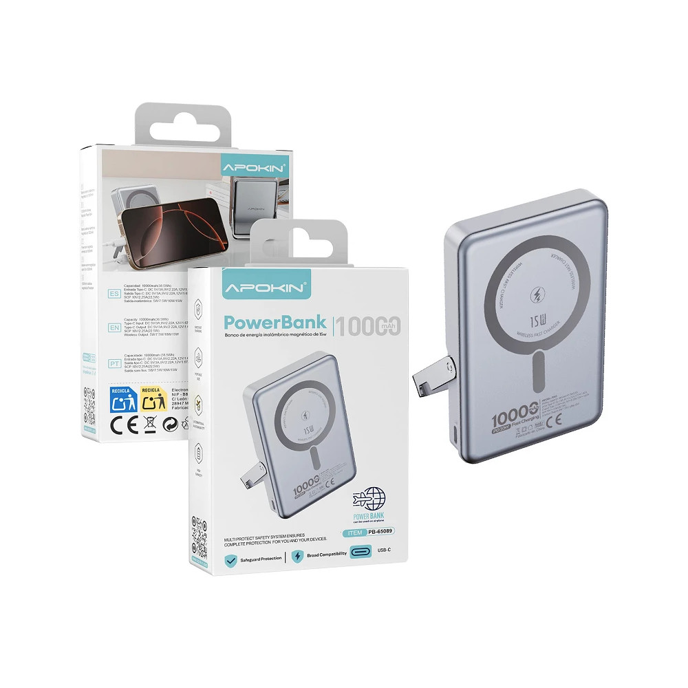 Carregador portátil Magsafe com suporte, 10000mAh, cor prata (65089)