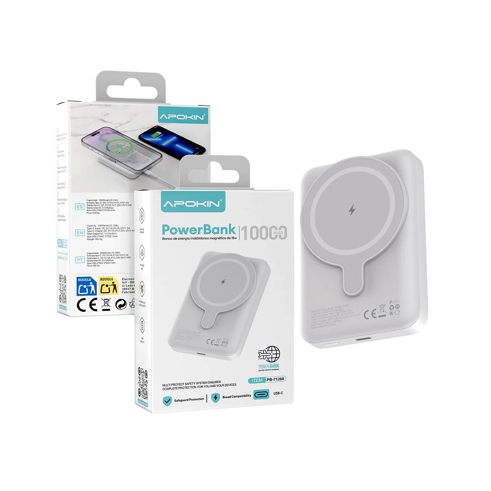 PowerBank Magnético Sem Fios 10000 mAh | Apokin PB-71271