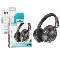 Auscultadores de jogos Bluetooth R25 com luz RGB sem fios, preto.