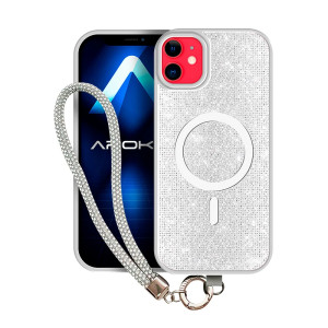 Capa com Magsafe de Diamantes e Alça para iPhone 12/12 Pro - Rosa