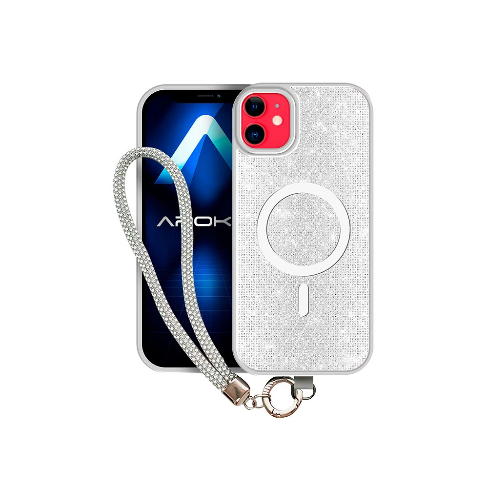 Capa com Magsafe de Diamantes e Alça para iPhone 12/12 Pro - Rosa