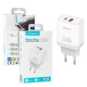 Carregador PesoMax 25W Entrada Dupla USB-A + PD/QC Sem Cabo APOKIN - Branco U043