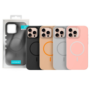 Capa de Silicone Premium com Magsafe e Suporte para iPhone 15 Pro - Cinzento